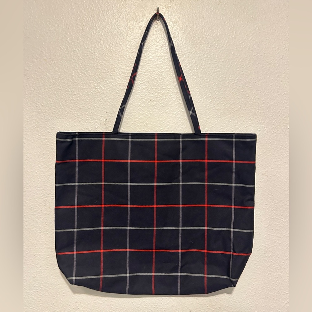 BURBERRY Nova Check Plaid Tote Bag Navy Blue Red White